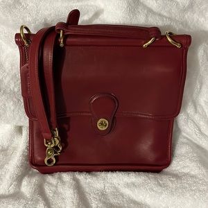 Vintage Coach RED Leather Willis Bag Crossbody Top Handle Style 9927